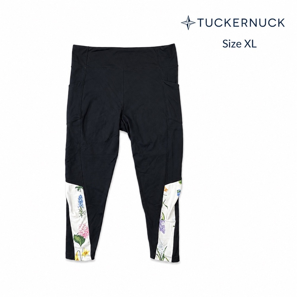 Tuckernuck XL Black Floral Panel Cropped Leggings High Rise Activewear Pockets